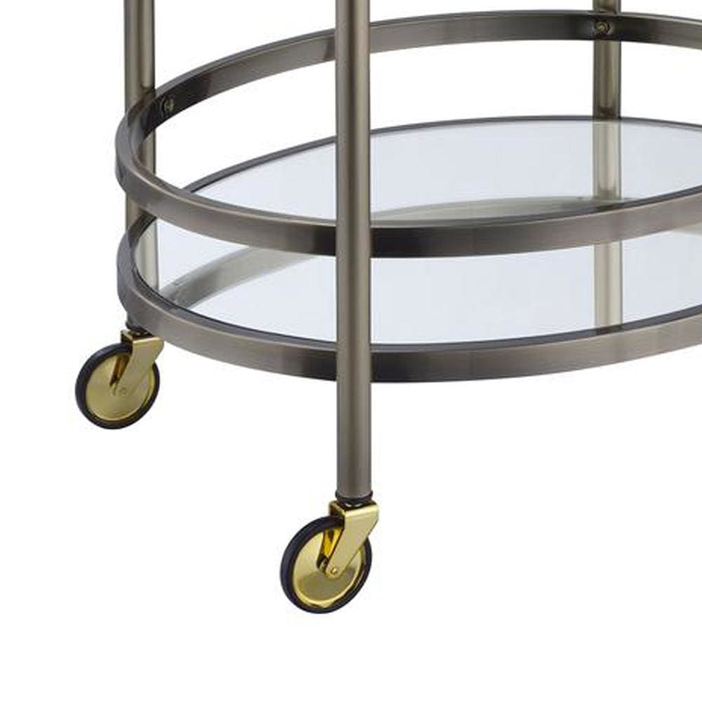 Serving Cart | Oval | Clear Glass | Gold Finish AMF-98190
