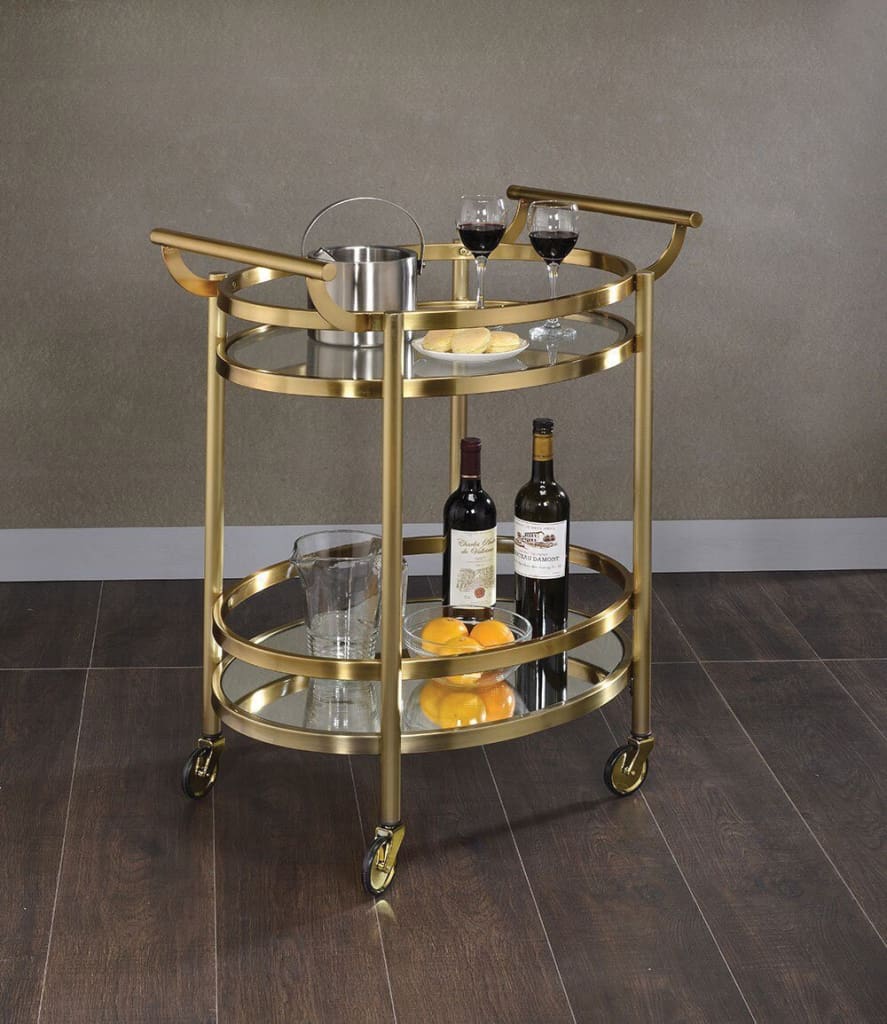 Serving Cart | Oval | Clear Glass | Gold Finish AMF-98190