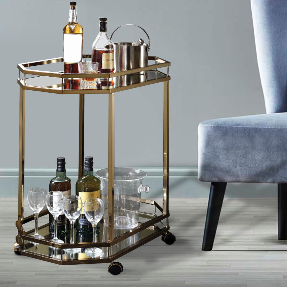 Serving Cart | Metal | Mirror & Gold Finish