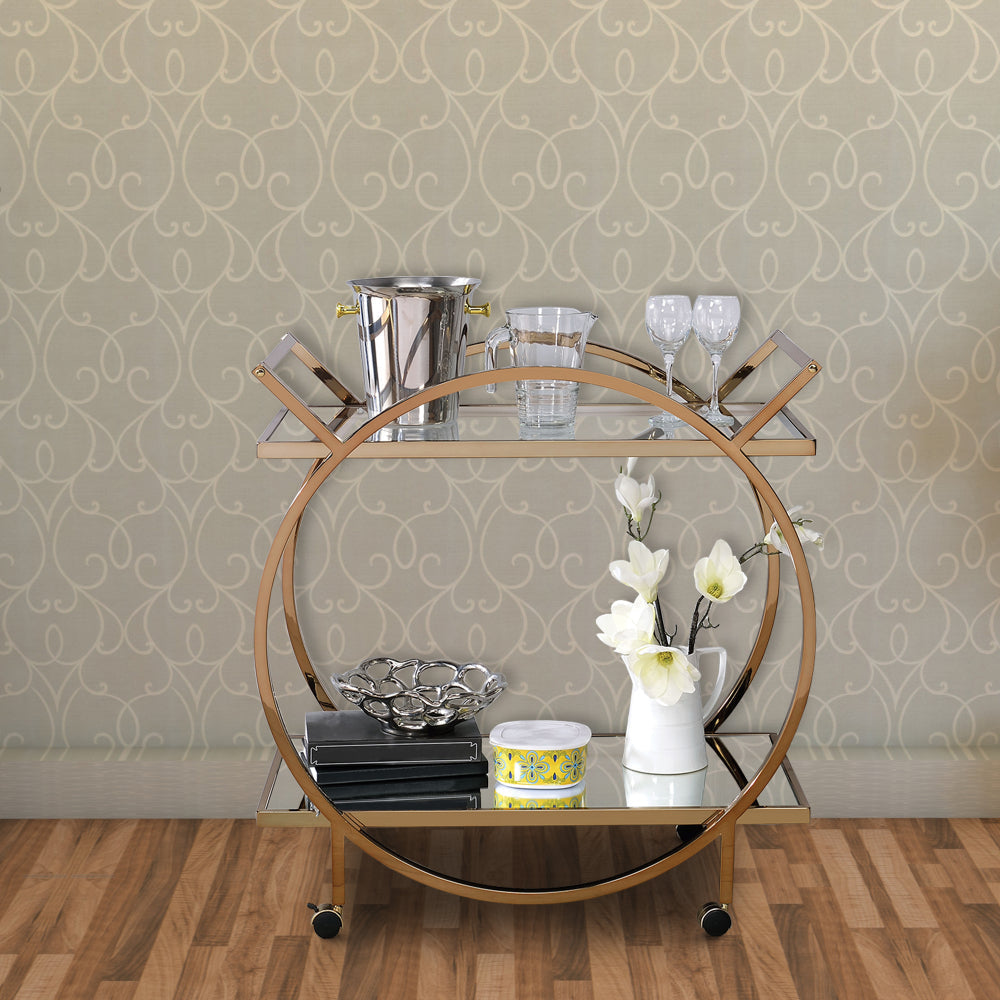Serving Cart | Mirrored Shelf | Angled Handles | Gold & Clear