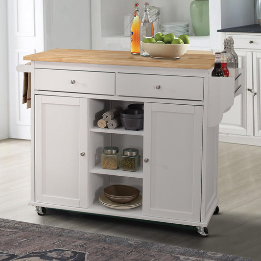 Wood Kitchen Cart 2 Door Cabinet Natural Brown White By Casagear Home AMF-98305