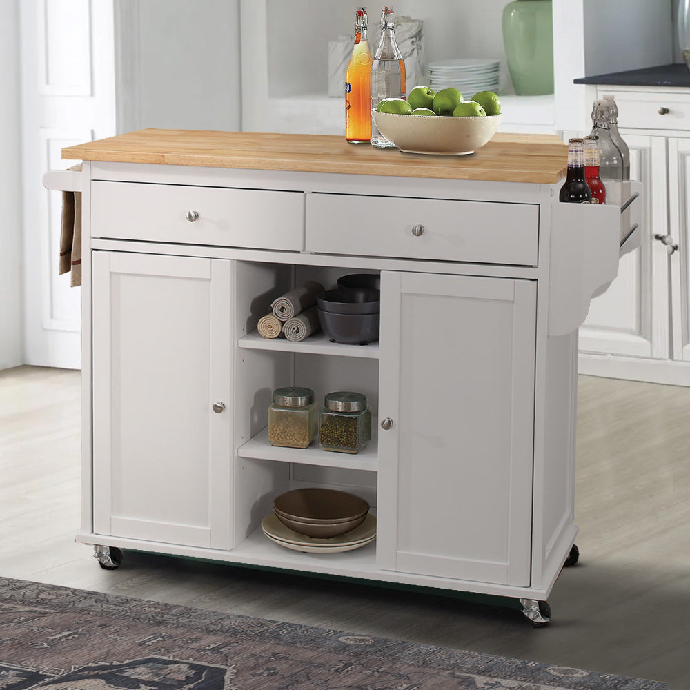 Kitchen Cart | 2 Door Cabinet | Natural Brown & White