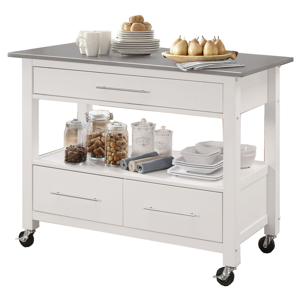 Kitchen Cart | Stainless Steel Top | Gray & White