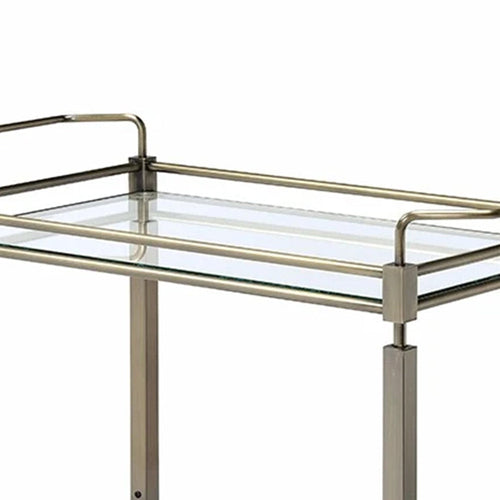 Serving Cart | 2 Tier | Glass Shelves | Side Rails | Antique Gold