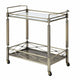 Two Tiered Metal Serving Cart with Glass Shelves and Side Rails Antique Gold - 98350 AMF-98350