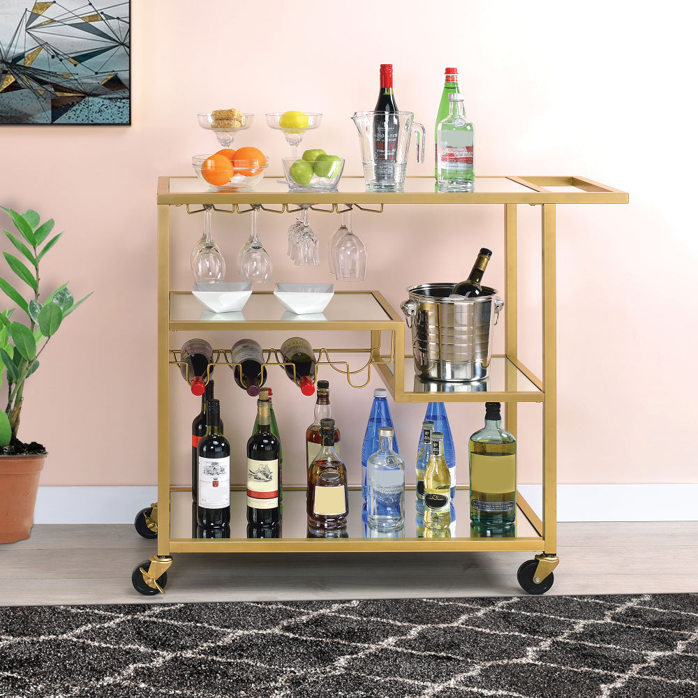 Serving Cart | Wine Holder | Stemware Rack | Gold & Clear