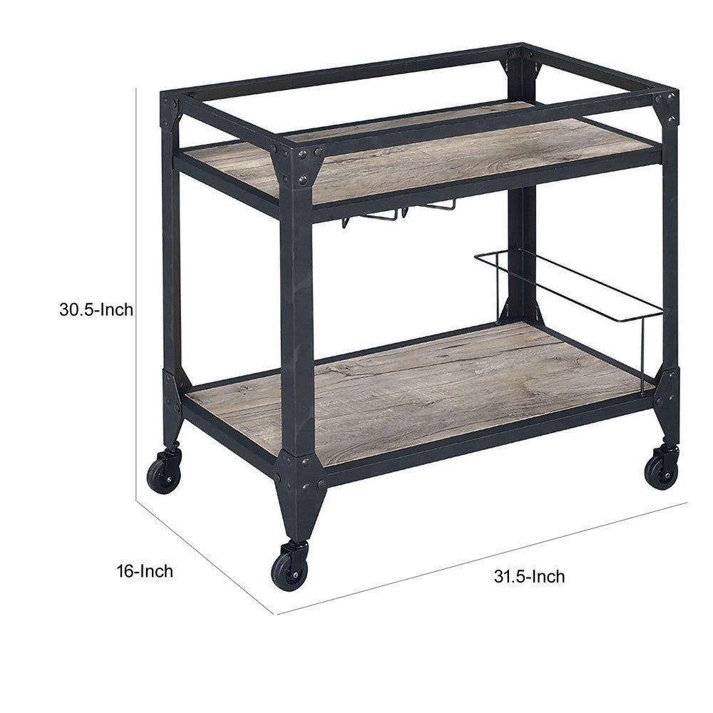 Serving Cart | Wood Shelves | Wine Holder | Brown & Gray