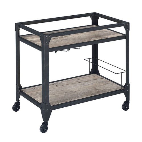 Serving Cart | Wood Shelves | Wine Holder | Brown & Gray