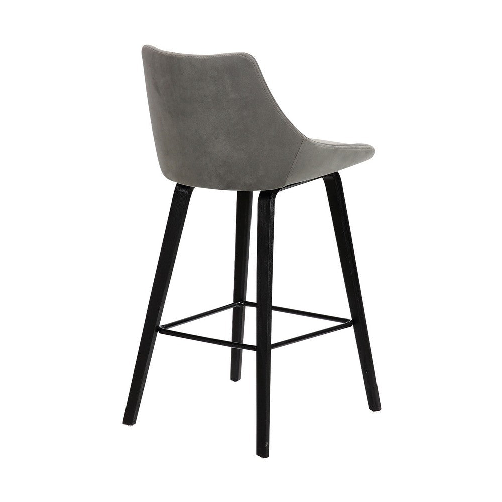 26 Inch Velvet Upholstered Diamond Tufted Wood Leg Barstool Gray and Black By Casagear Home BM214620