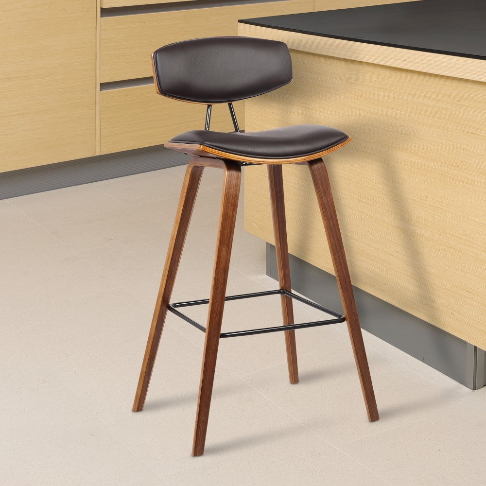 Wooden Frame Leatherette Barstool with Flared Legs Brown By Casagear Home BM155596