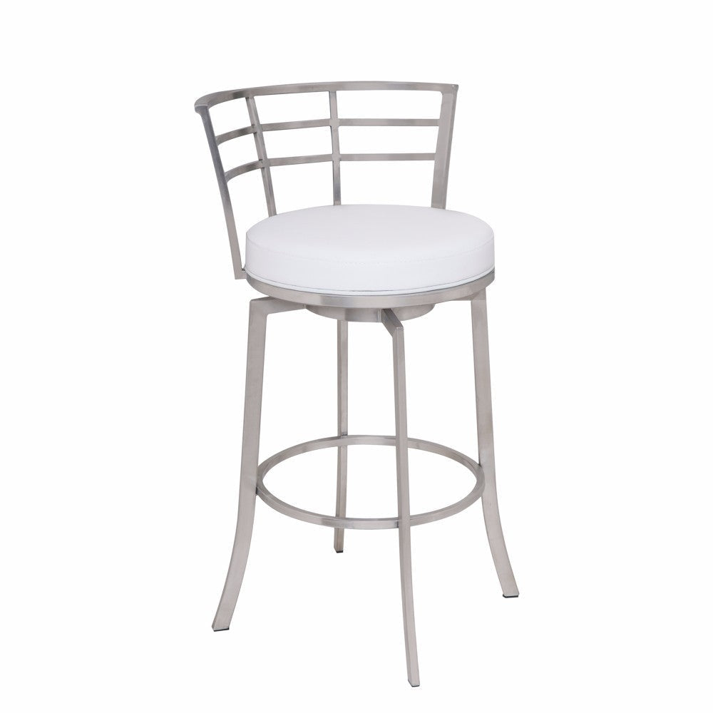 26’’ Curved Metal Back Counter Height Barstool,Silver & White By Casagear Home BM155786