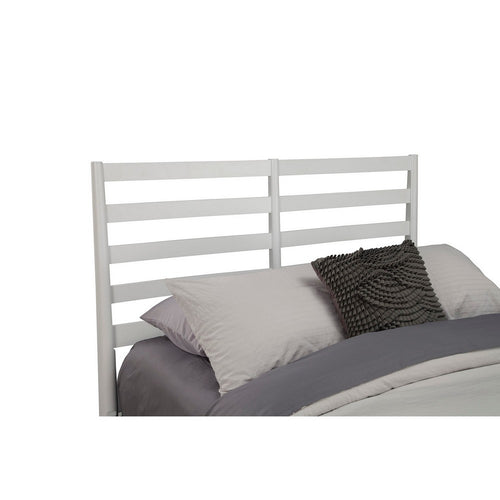 Transitional California King Size Wooden Bed with Slat Back Headboard, White