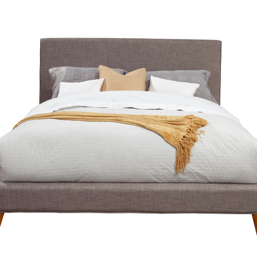 Fabric Upholstered Wooden California King Size Platform Bed, Gray