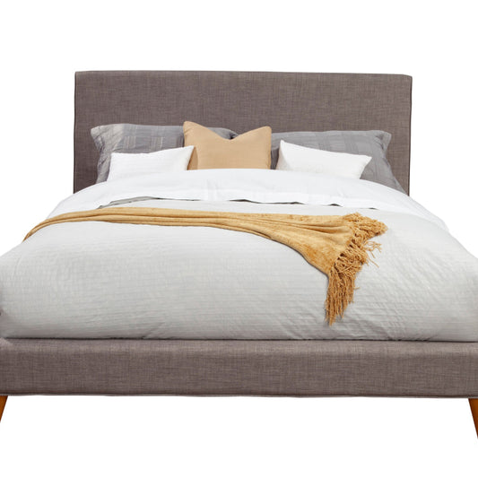 Fabric Upholstered Wooden California King Size Platform Bed, Gray