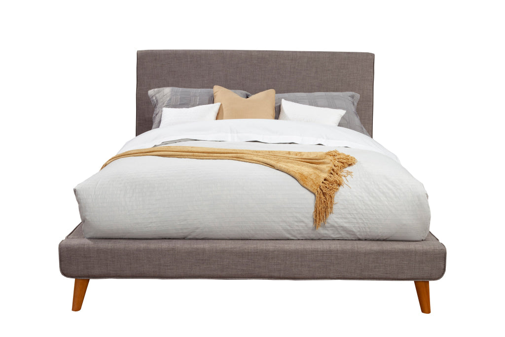 Fabric Upholstered Wooden California King Size Platform Bed, Gray