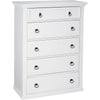 Pine Wood 5 Drawer Chest in White
