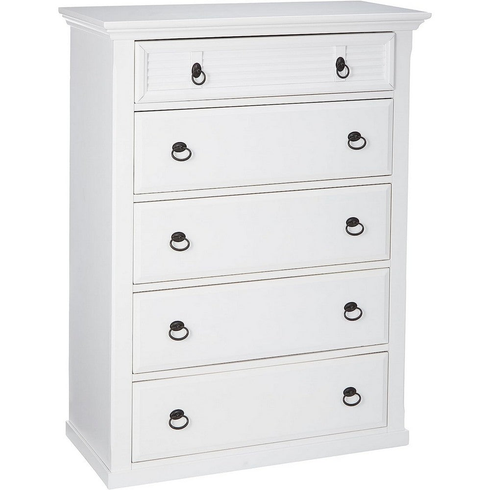 Pine Wood 5 Drawer Chest in White