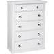 Pine Wood 5 Drawer Chest in White