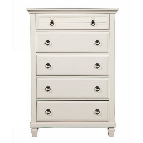 Pine Wood 5 Drawer Chest in White