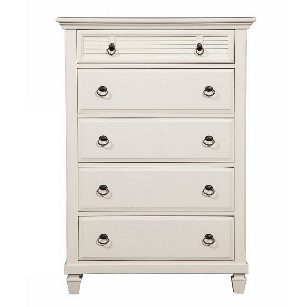 Pine Wood 5 Drawer Chest in White