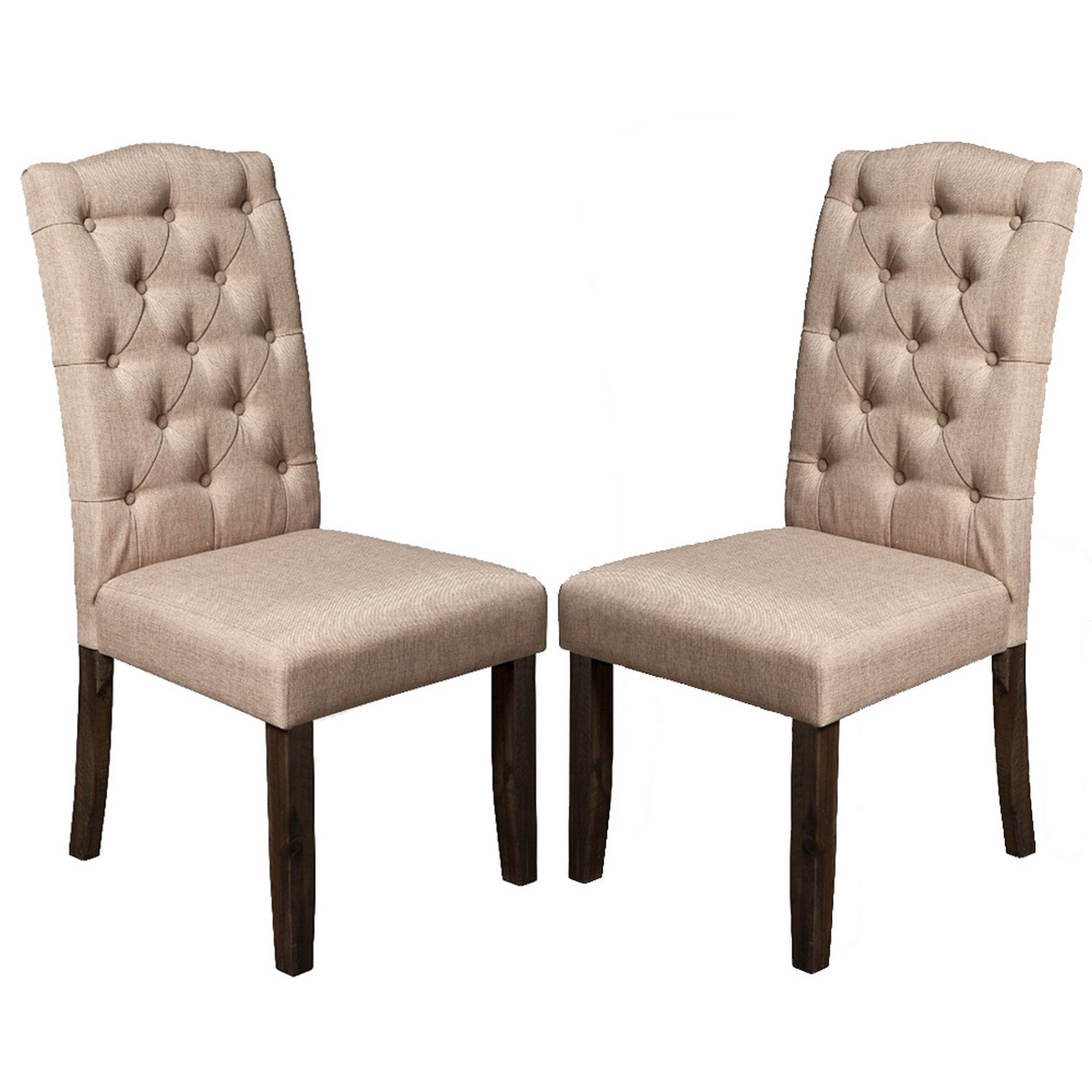 Set of 2 Button Tufted Parson Chairs Beige