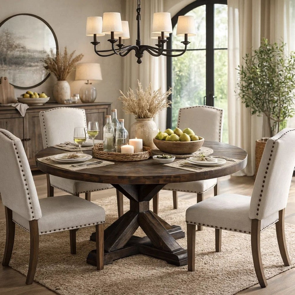 Dining Table | Round | Acacia Wood | Brown Finish