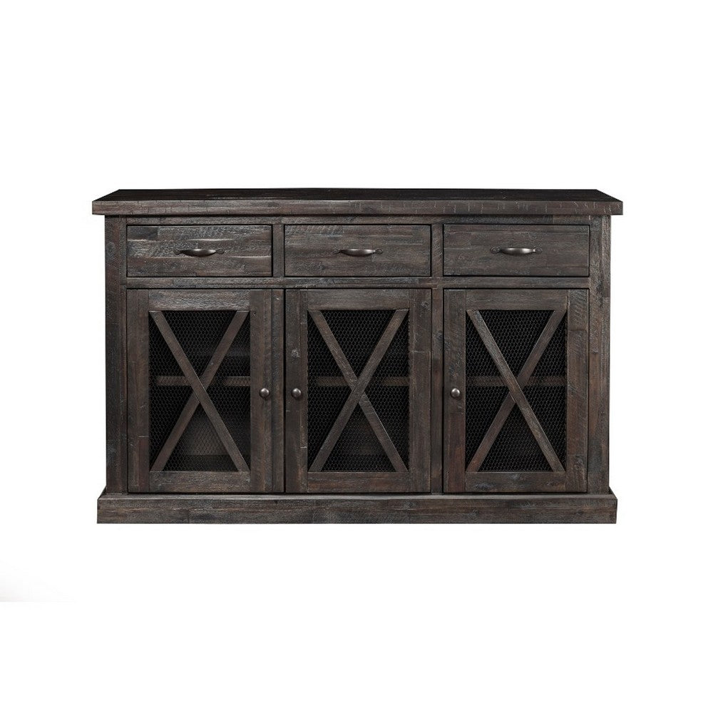 Wooden Sideboard with 3 Drawers and Doors Brown
