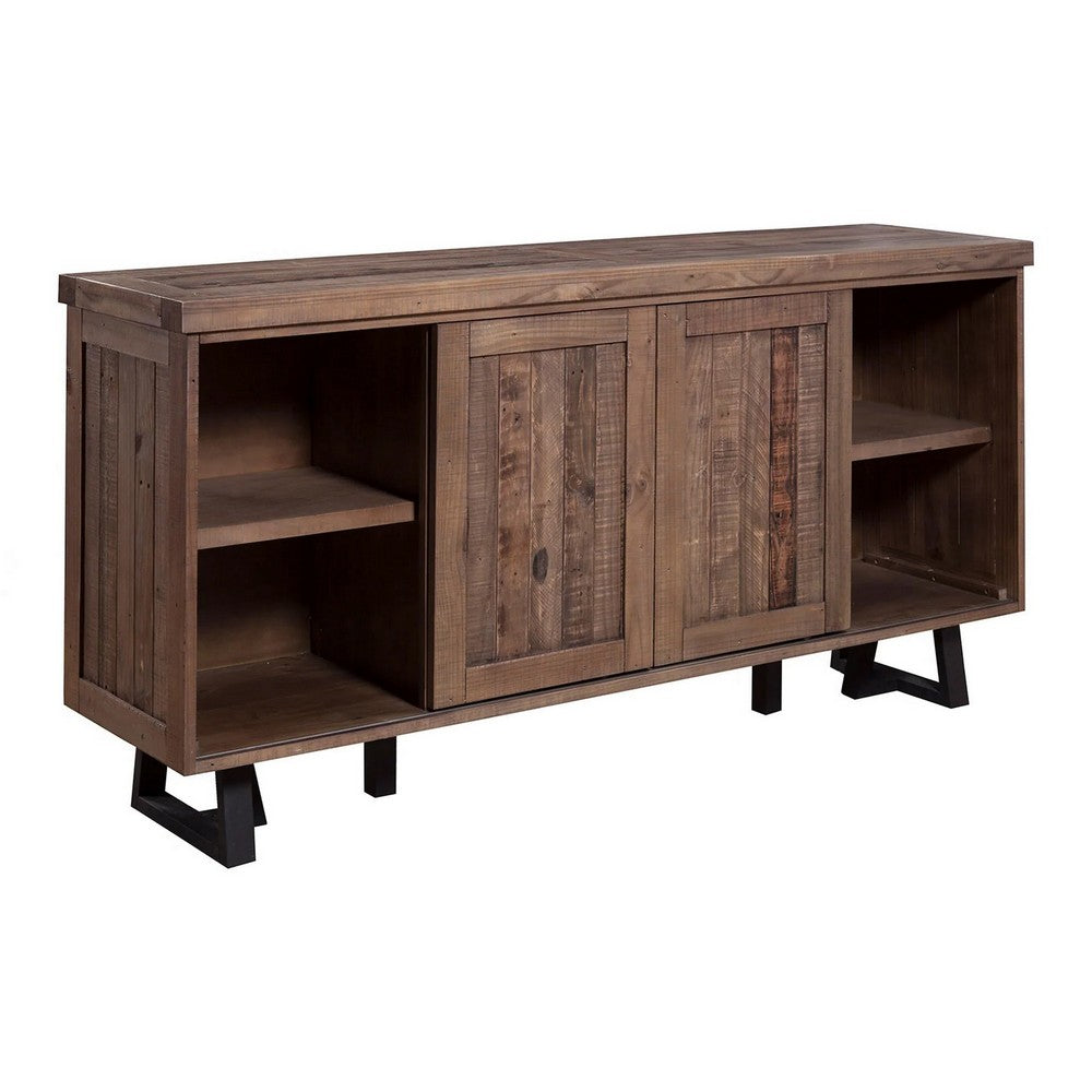 Wood And Metal Sideboard With Wine Holder Brown