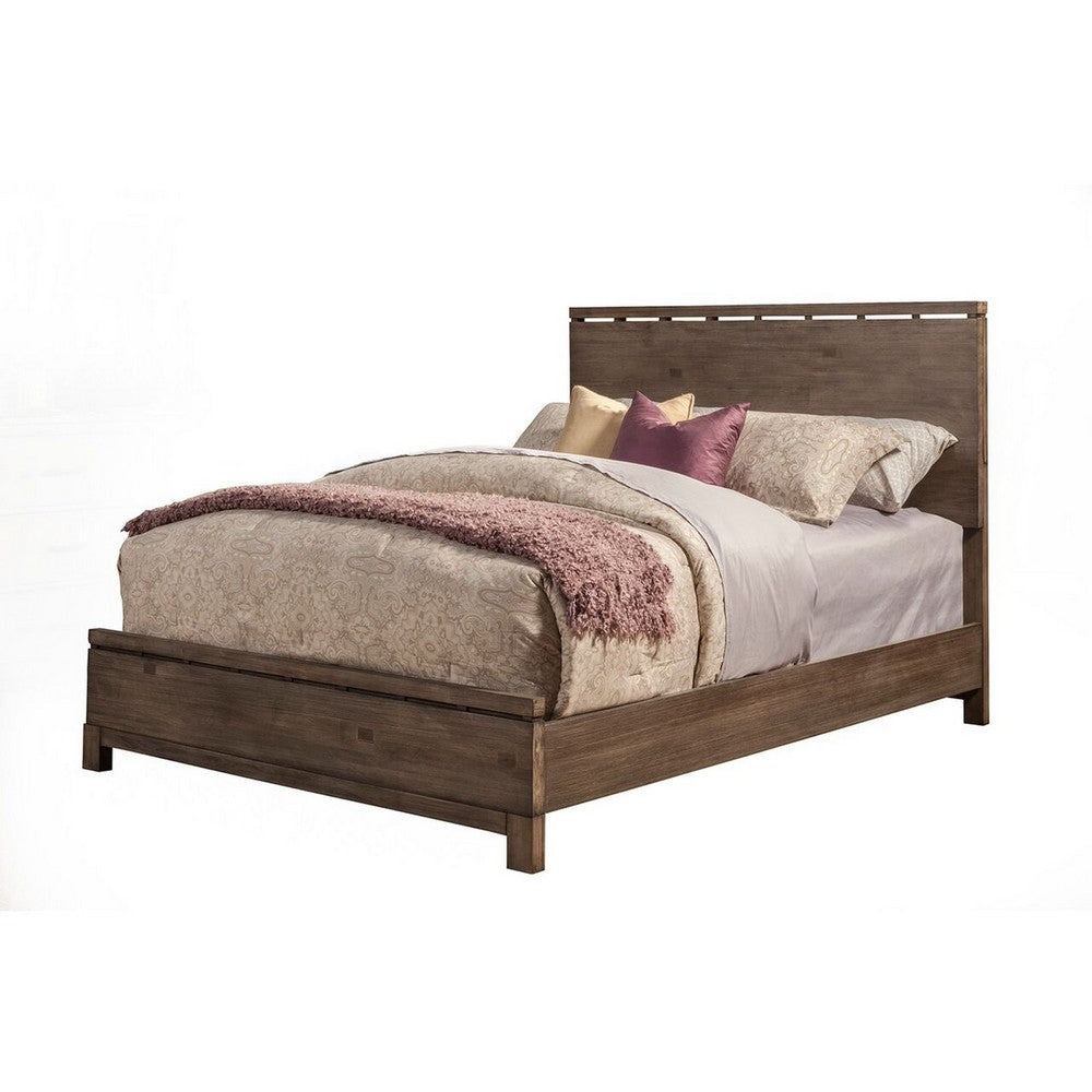 Transitional Style Queen Size Panel Bed In Wood,  Brown