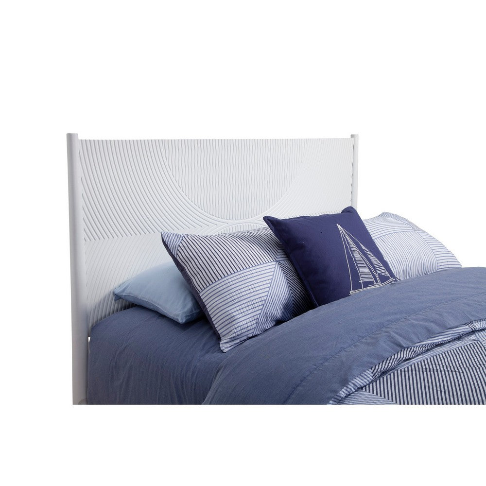 Transitional Queen Size Wooden Panel Bed with Circular Accent Headboard, White