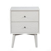 Two Drawers Mahogany Wood Nightstand with Tapered Legs, White