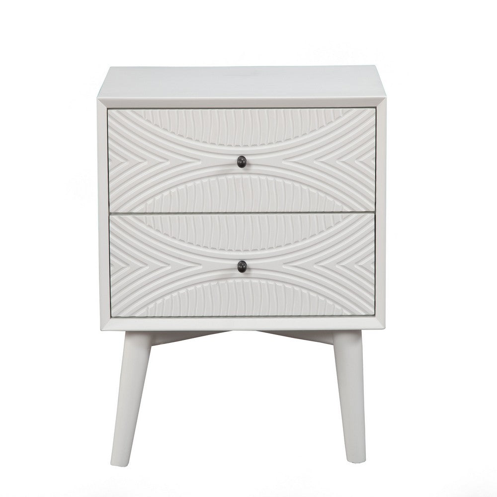Two Drawers Mahogany Wood Nightstand with Tapered Legs, White
