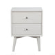Two Drawers Mahogany Wood Nightstand with Tapered Legs, White