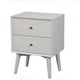 Two Drawers Mahogany Wood Nightstand with Tapered Legs, White