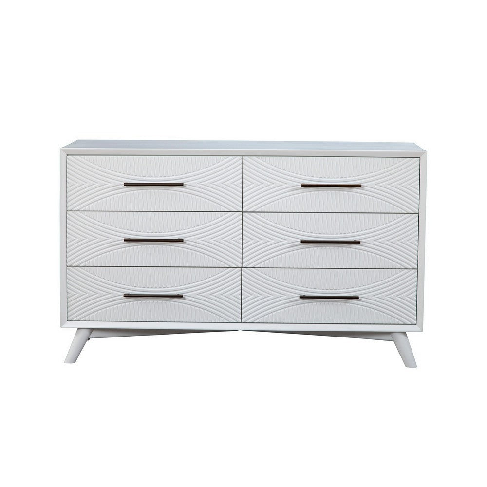 Six Drawers Mahogany Wood Dresser with Splayed Legs White APF-1867-03