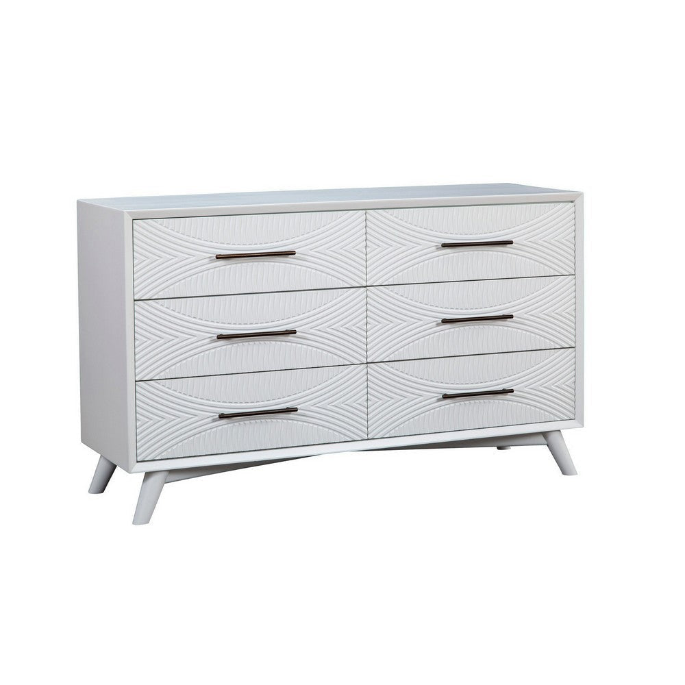 Six Drawers Mahogany Wood Dresser with Splayed Legs, White