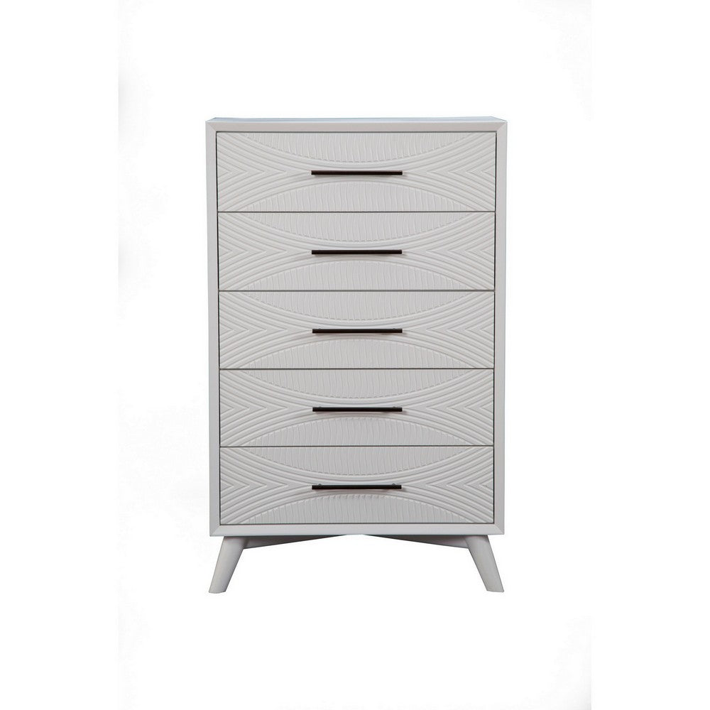 Five Drawers Mahogany Wood Chest with Splayed Legs, White