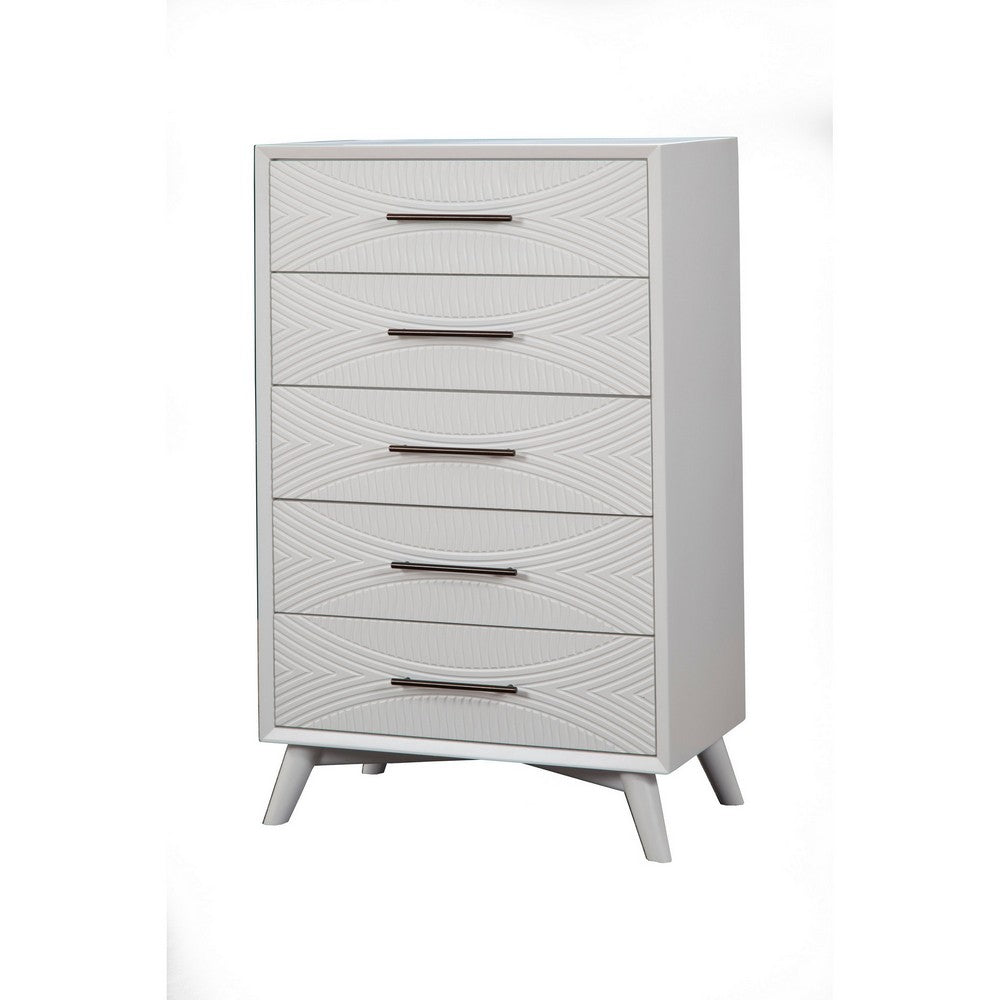 Five Drawers Mahogany Wood Chest with Splayed Legs, White