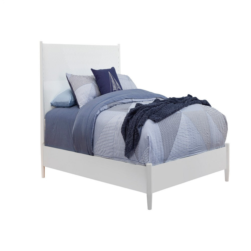 California King Size Wooden Panel Bed with Circular Accent Headboard, White