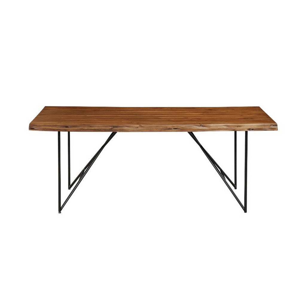 Live Edge Acaia Wood Dining Table With Metal Legs Brown And Black