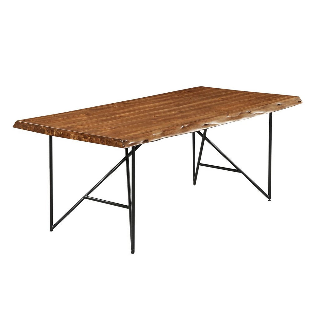 Live Edge Acaia Wood Dining Table With Metal Legs Brown And Black