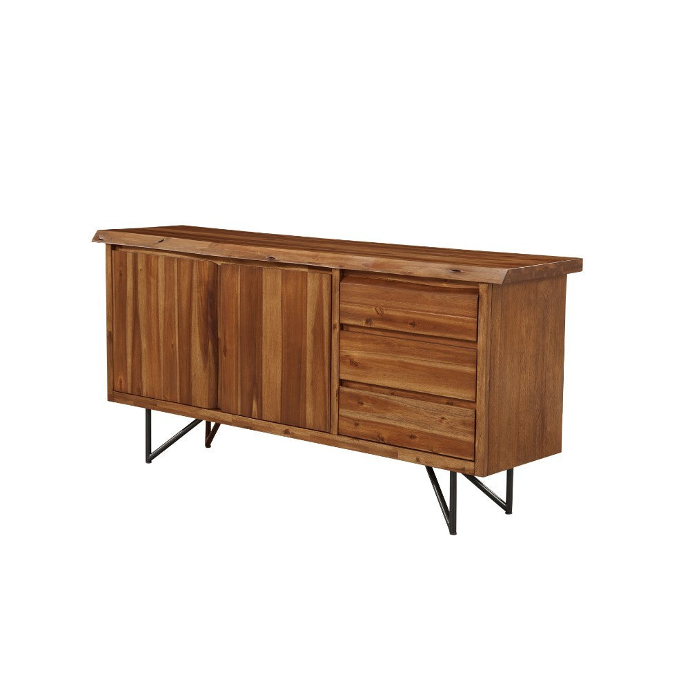 Solid Acacia Wood Server With Sleek Metal Legs Brown