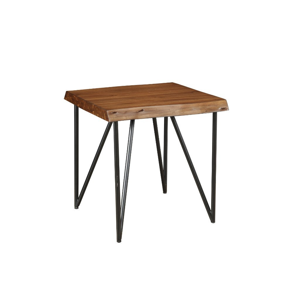 Solid Acacia Wood End/Lamp Table With Metal Legs Brown