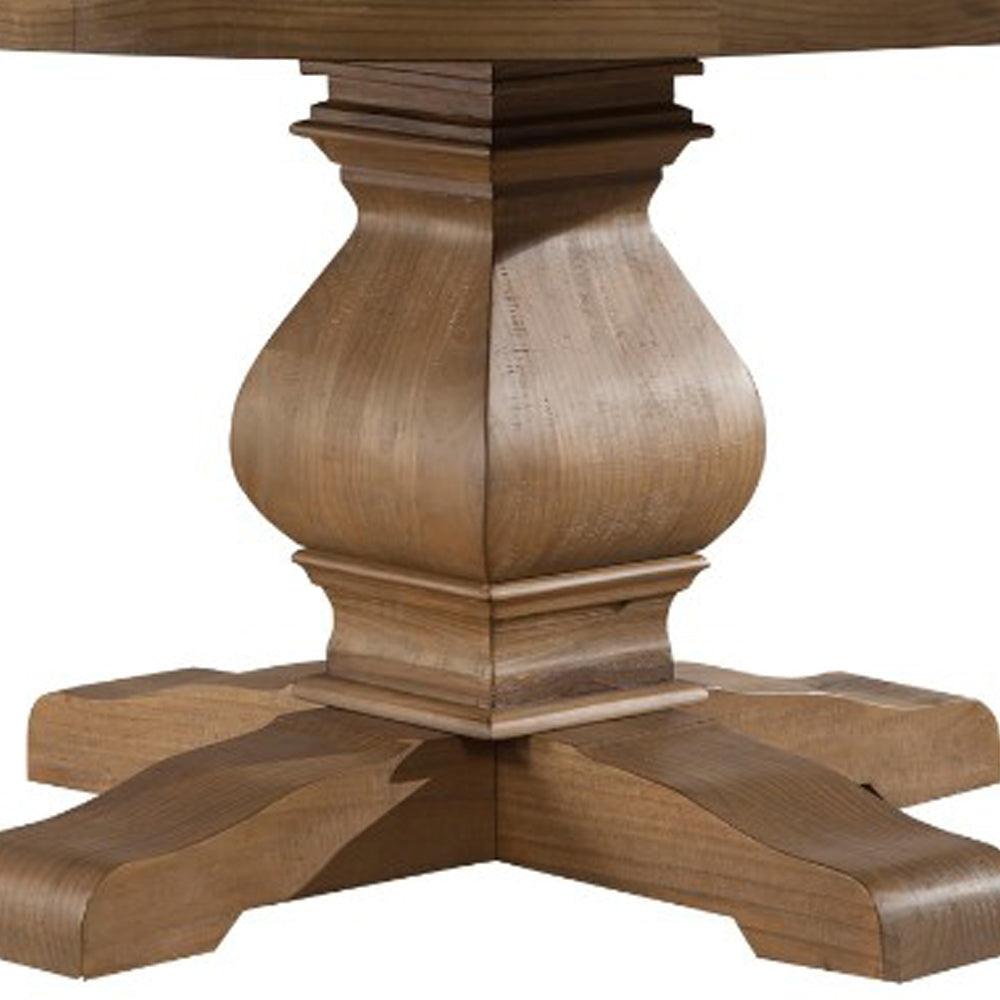 Round Solid Pine Dining Table With Aesthetic Base Brown By Casagear Home APF-2668-25