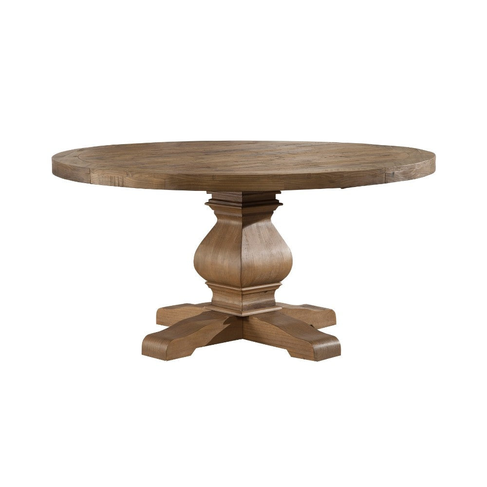 Round Solid Pine Dining Table With Aesthetic Base Brown By Casagear Home