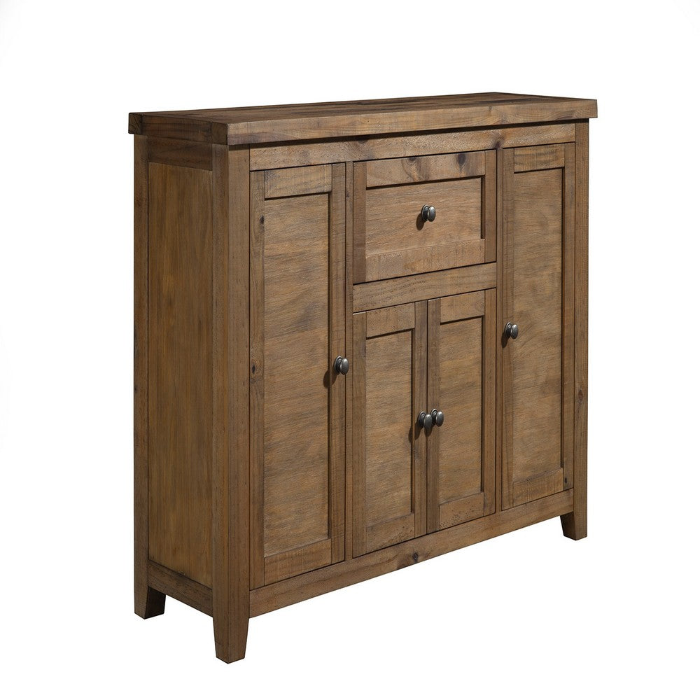 Durable Wooden Server with Four Door Cabinets with Adjustable Shelves, Brown