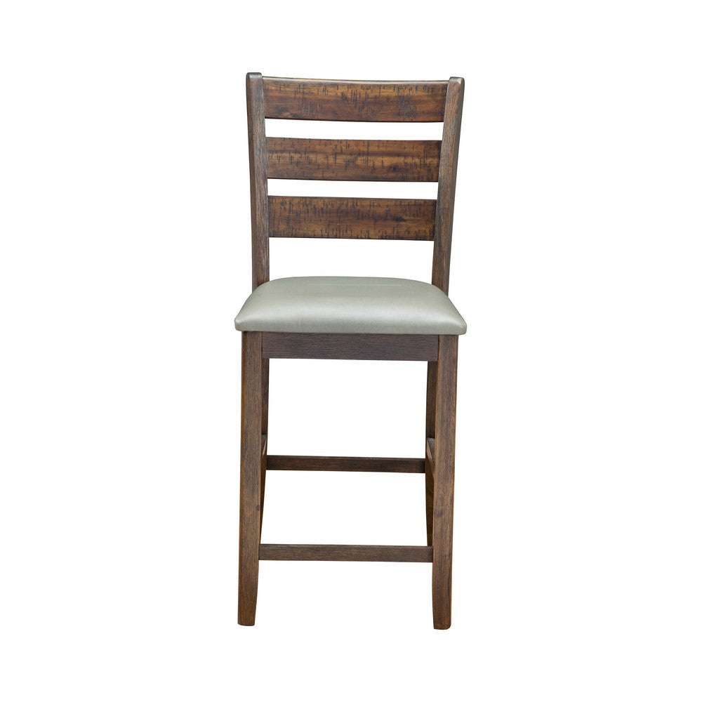 Wooden Pub Height Chairs With Slatted Back and Footrest, Set of Two, Brown and Gray - 2929-05 By Casagear Home