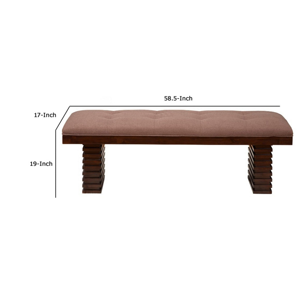 Wooden Dining Bench With Tufted Upholstery Brown APF-6084-03