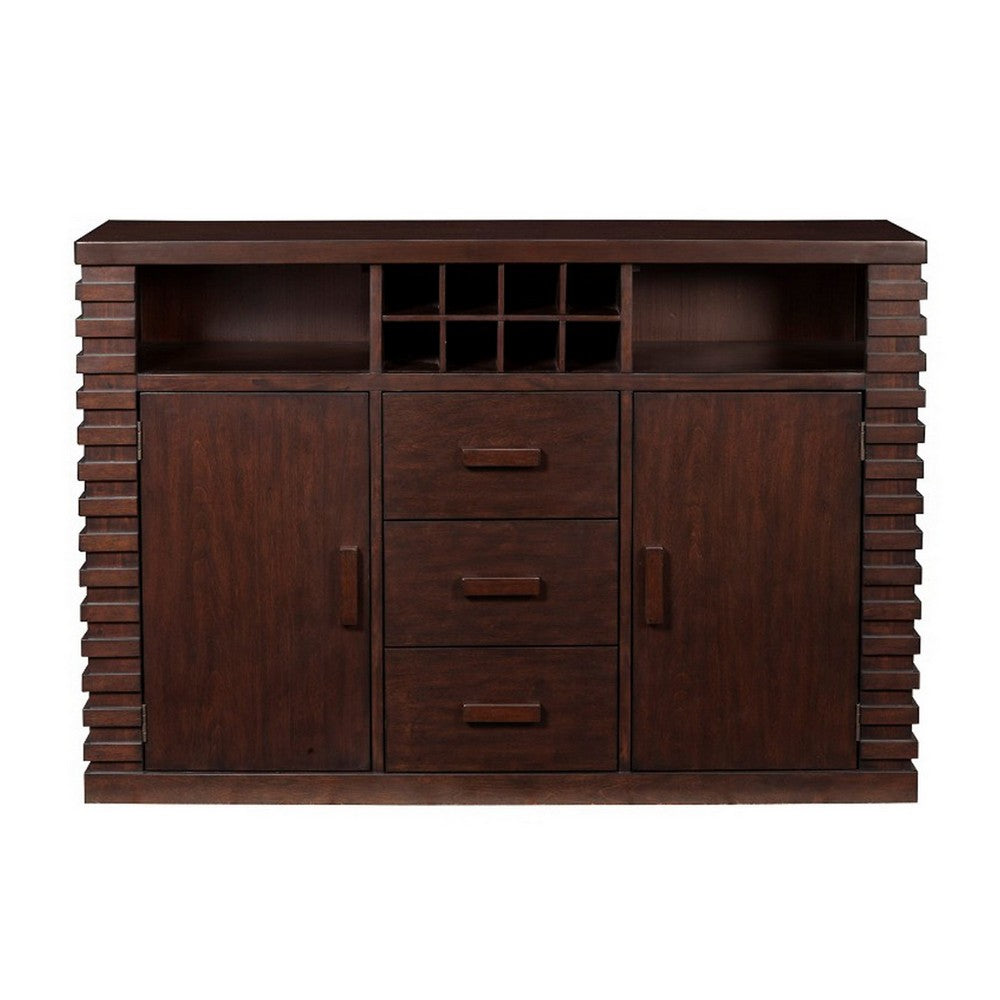 Wooden Sideboard With 3 Drawers And 2 Door Cabinets Brown