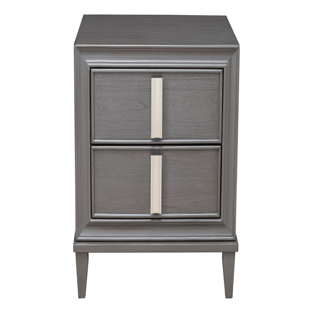 Wooden Nightstand With Two Drawers and Tapered Legs, Gray and White